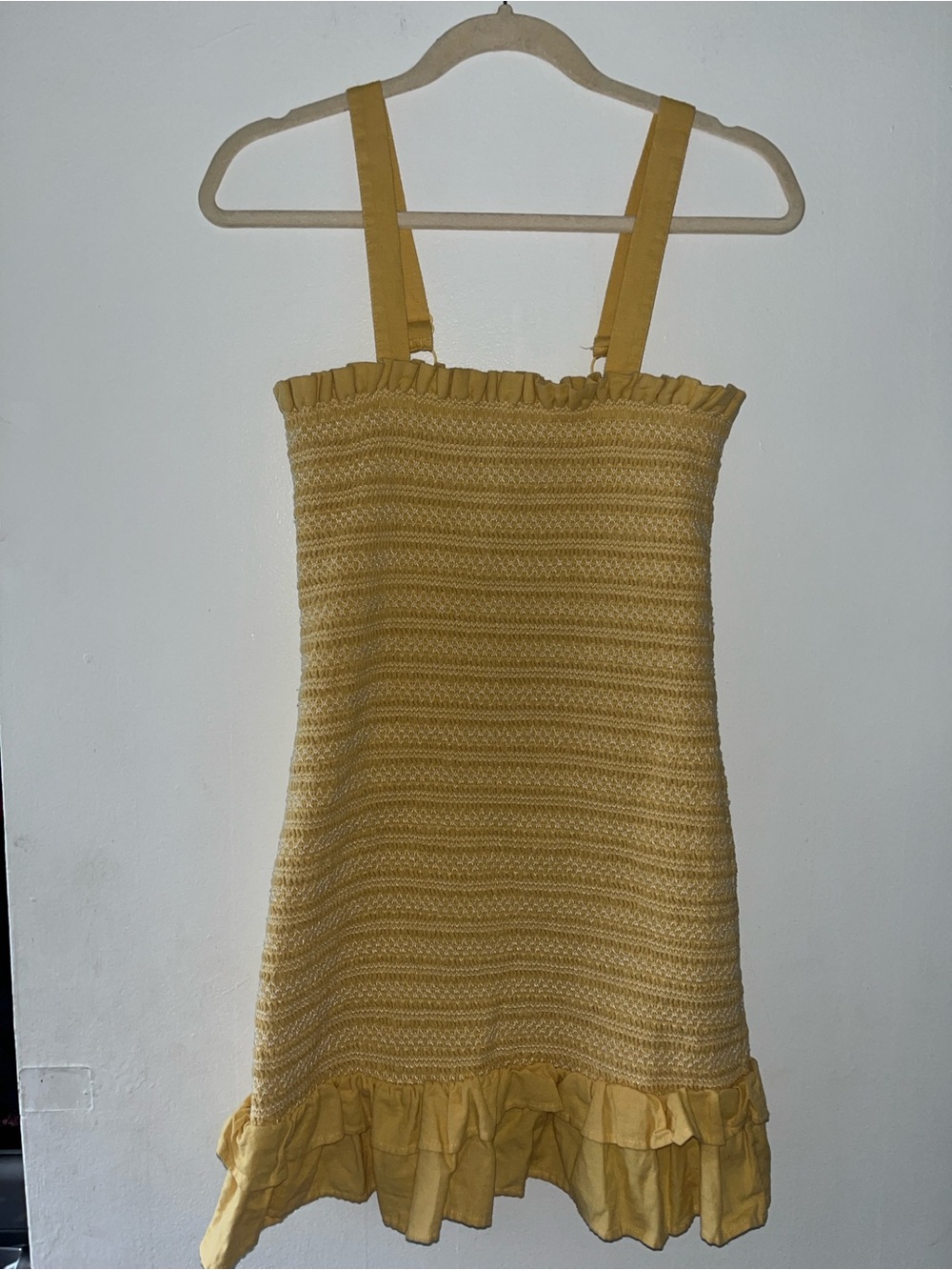 American Eagle Outfitters Mustard Yellow Ruffle-Hem Knit Sundress